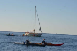 Kayaks du Club de Kayak du Pradet en mer, au large des criques
