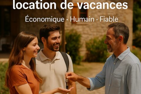 Remise des clés directe par le propriétaire du gîte à un couple de vacanciers souriants
