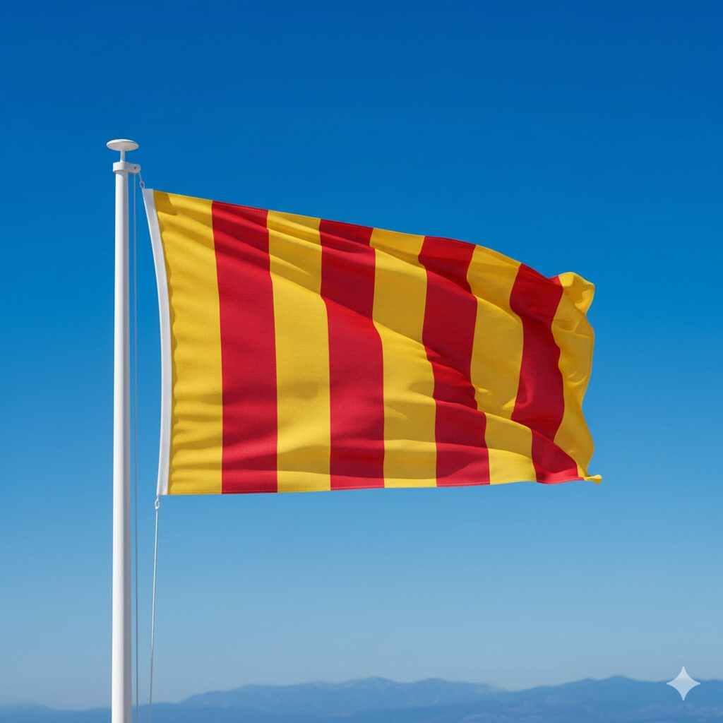 Drapeau de la Provence Sang et Or à quatre bandes rouges verticales sur fond jaune, symbole officiel de la culture et de l'histoire provençale.