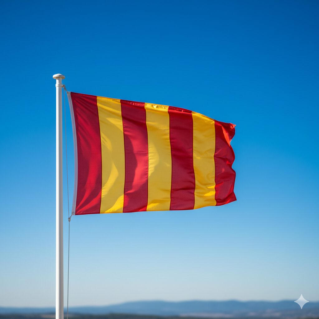 Drapeau de la Provence Sang et Or à quatre bandes rouges verticales sur fond jaune, symbole officiel de la culture et de l'histoire provençale.